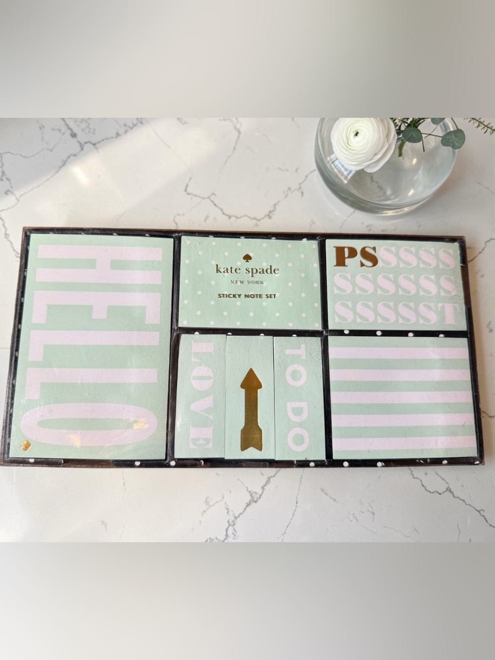 Kate Spade This Just In Sticky Note Set Mint Gold Polka Dot 7 Pads NWT